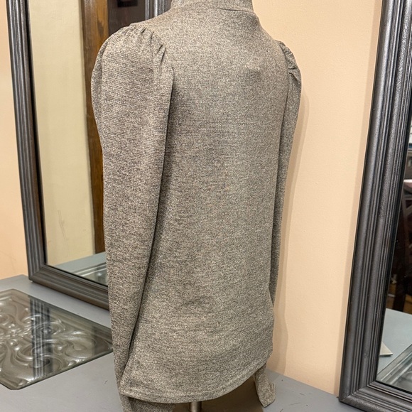 Anthropologie Dolan Metallic Mock Neck Puff Sleeve Shoulder Long Sleeve Top - Picture 6 of 8